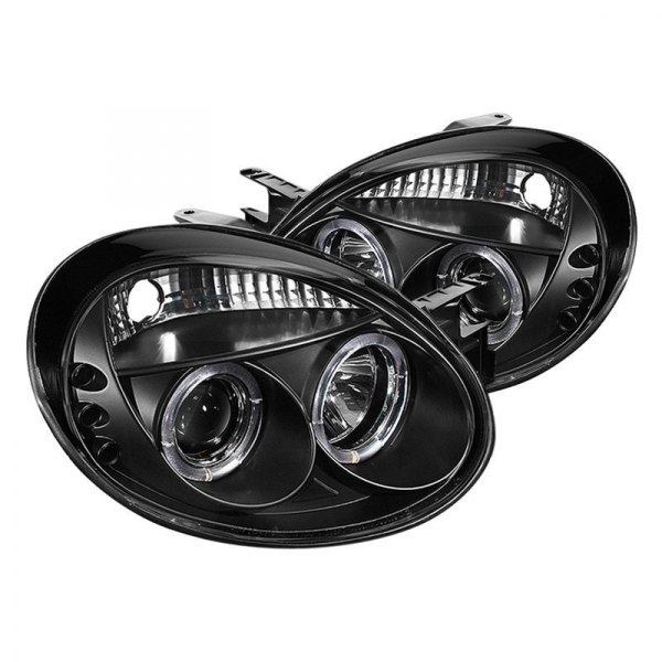 Spyder® - Black Halo Projector Headlights with Parking LEDs, Dodge Neon