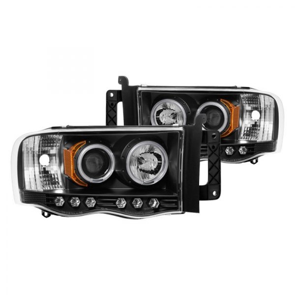 Spyder® - Black CCFL Halo Projector Headlights with Parking LEDs, Dodge Ram