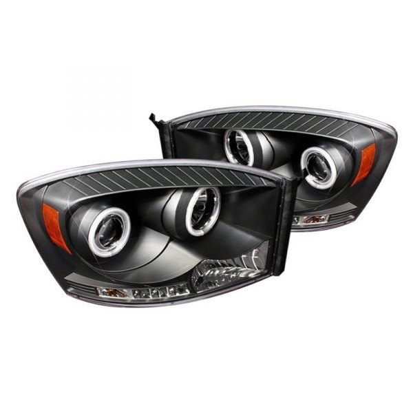 Spyder® - Black CCFL Halo Projector Headlights with Parking LEDs, Dodge Ram