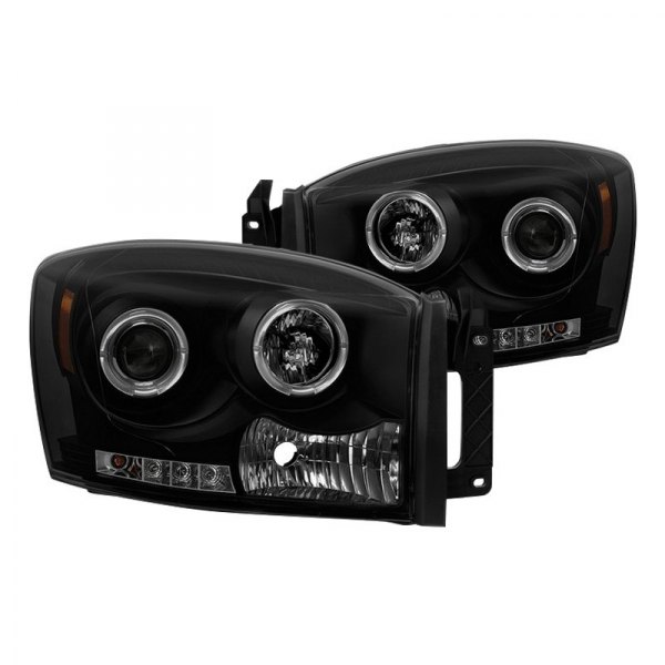 Spyder® - Black/Smoke Halo Projector Headlights with Parking LEDs, Dodge Ram