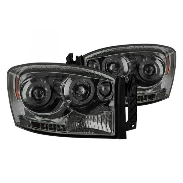 Spyder® - Chrome/Smoke Halo Projector Headlights with Parking LEDs, Dodge Ram