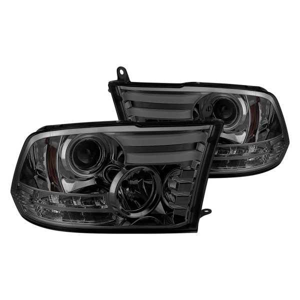 Spyder® - Chrome/Smoke Light Tube Projector Headlights with LED Turn Signal, Dodge Ram