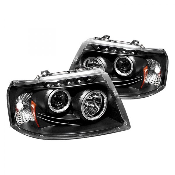 Spyder® - Black Halo Projector Headlights with Parking LEDs, Ford Expedition