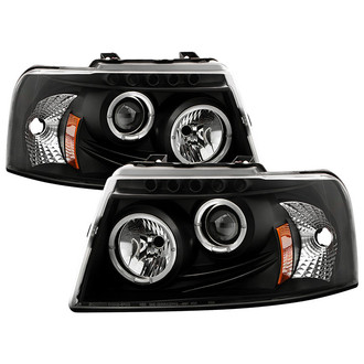 Spyder® - Signature Series Driver and Passenger Side Black Halo Projector Headlights with Parking LEDs
