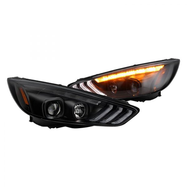 Spyder® - Black Light Tube Projector Headlights with Sequential LED Turn Signal, Ford Focus