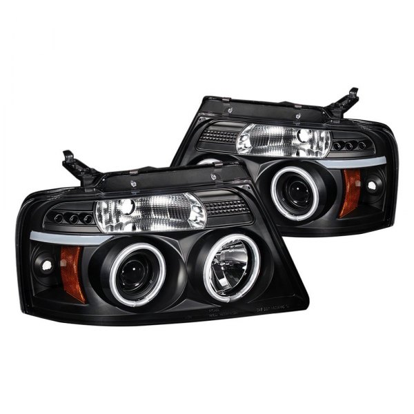 Spyder® - Black LED DRL Bar CCFL Halo Projector Headlights, Ford F-150
