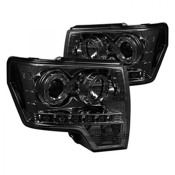 Spyder® - Chrome/Smoke Halo Projector Headlights with Parking LEDs, Ford F-150