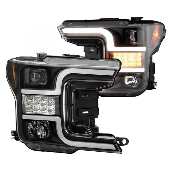 Spyder® - Black DRL Bar Projector Headlights with LED Sequential Turn Signal, Ford F-150