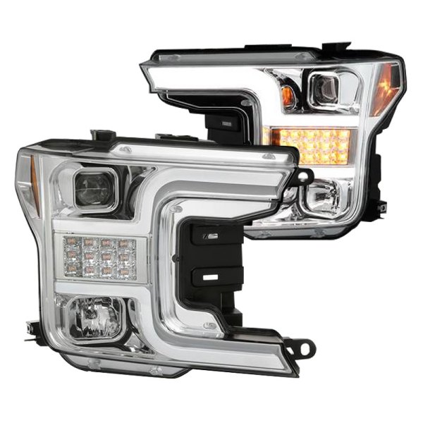 Spyder® - Chrome DRL Bar Projector Headlights with LED Sequential Turn Signal, Ford F-150