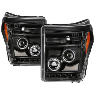 Spyder® - Signature Series Driver and Passenger Side Black Halo Projector Headlights with Parking LEDs