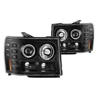 Spyder® - Signature Series Driver and Passenger Side Black Halo Projector Headlights with Parking LEDs