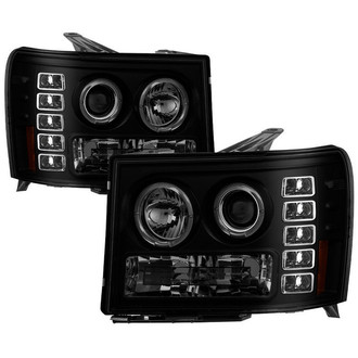 Spyder® - Signature Series Driver and Passenger Side Black/Smoke Halo Projector Headlights with Parking LEDs