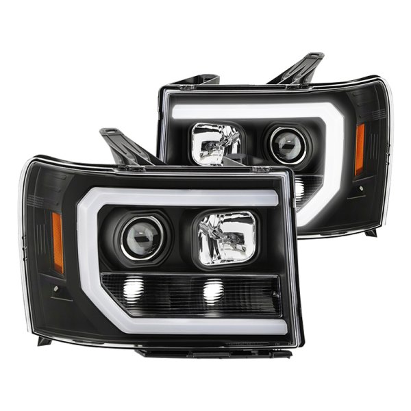 Spyder® - Black LED Light Tube Projector Headlights, GMC Sierra
