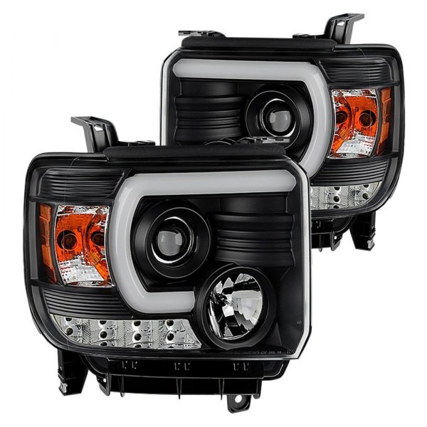 Spyder® - Black LED Light Tube Projector Headlights, GMC Sierra