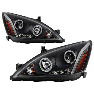 Spyder® - Signature Series Driver and Passenger Side Black Halo Projector Headlights with LED DRL