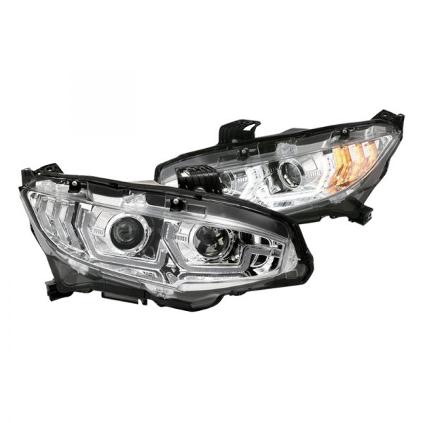 Spyder® - Chrome LED DRL Bar Projector Headlights with Sequential Turn Signal, Honda Civic
