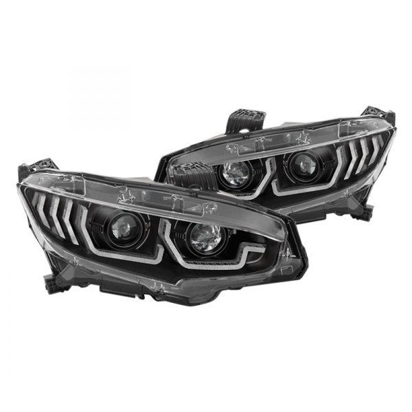 Spyder® - Black Light Tube Projector LED Headlights with Sequential Turn Signal, Honda Civic