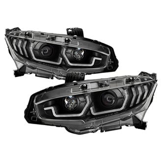 Spyder® - Signature Series Driver and Passenger Side Black LED DRL Bar Projector Headlights with Sequential Turn Signal