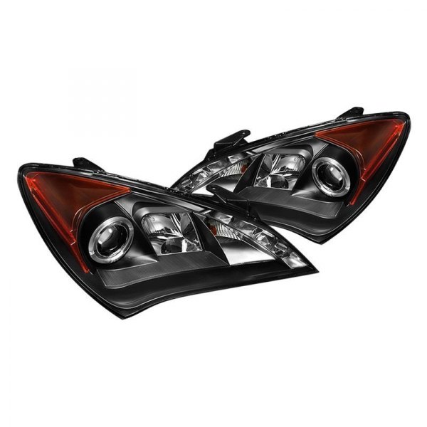 Spyder® - Black Halo Projector Headlights with Parking LEDs, Hyundai Genesis Coupe