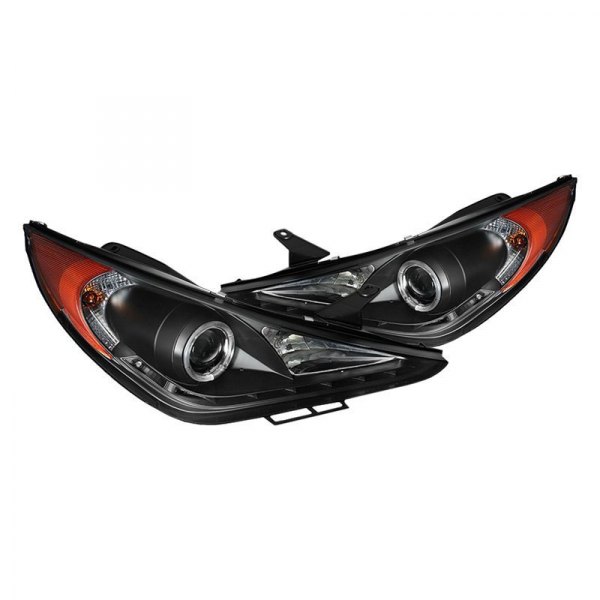 Spyder® - Black Halo Projector Headlights with Parking LEDs, Hyundai Sonata