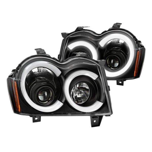 Spyder® - Black LED DRL Bar Halo Projector Headlights, Jeep Grand Cherokee