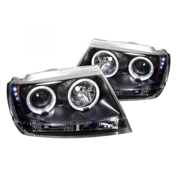 Spyder® - Black Halo Projector Headlights with Parking LEDs, Jeep Grand Cherokee