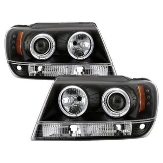 Spyder® - Signature Series Driver and Passenger Side Black Halo Projector Headlights with Parking LEDs