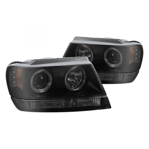 Spyder® - Black/Smoke Halo Projector Headlights with Parking LEDs, Jeep Grand Cherokee