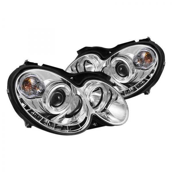 Spyder® - Chrome Halo Projector Headlights with Parking LEDs, Mercedes CLK Class