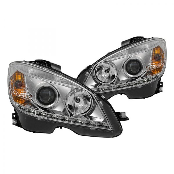Spyder® - Chrome Projector Headlights with Parking LEDs, Mercedes C Class