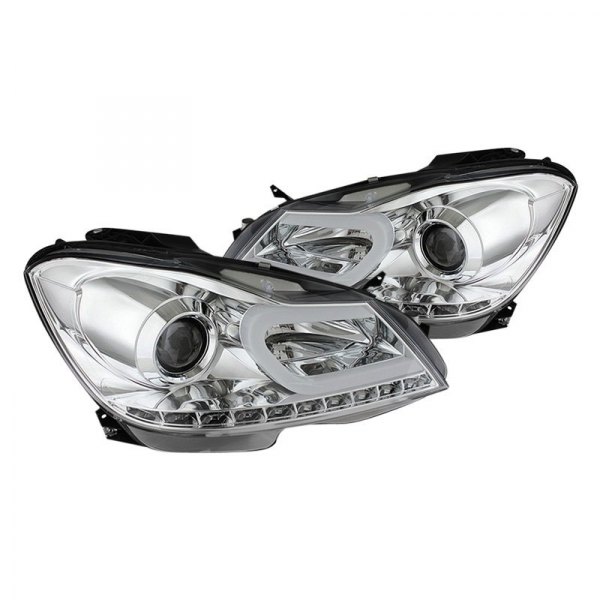 Spyder® - Chrome Light Tube Projector Headlights with LED Turn Signal, Mercedes C Class
