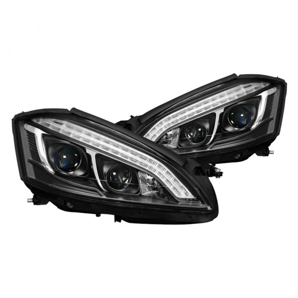Spyder® - Black Projector Headlights with LED DRL and Turn Signal, Mercedes S Class