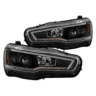 Spyder® - Signature Series Driver and Passenger Side Black LED Light Tube Projector Headlights with Sequential Turn Signal