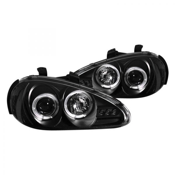 Spyder® - Black Halo Projector Headlights with Parking LEDs, Mazda MX3