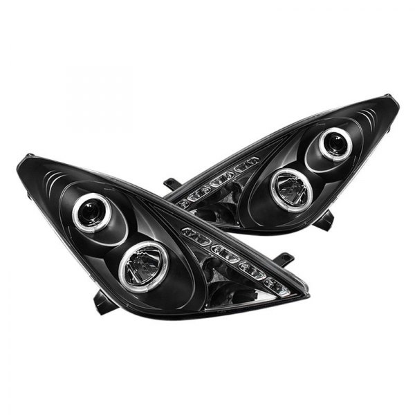 Spyder® - Black Halo Projector Headlights with LED DRL, Toyota Celica