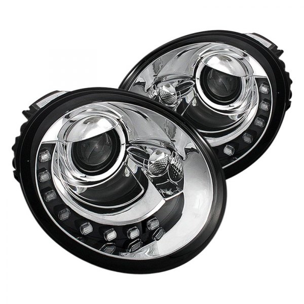 Spyder® - Chrome Projector Headlights with Parking LEDs, Volkswagen Beetle