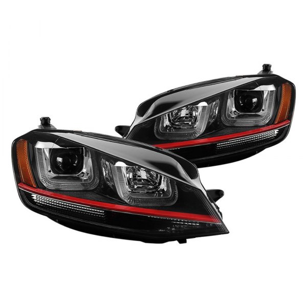 Spyder® - Black LED Light Tube Projector Headlights, Volkswagen Golf