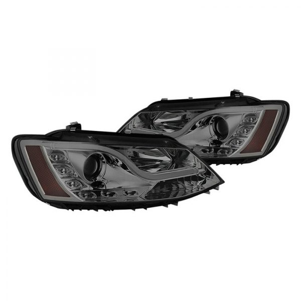 Spyder® - Chrome/Smoke Light Tube Projector Headlights with Parking LEDs, Volkswagen Jetta