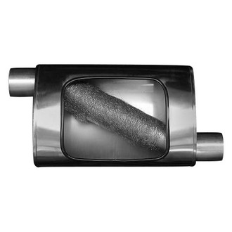 Stainless Works® - 304 SS Oval Turbo S-Tube Gray Exhaust Muffler (2.25" Center ID, 2.25" Offset OD, 14" Length)
