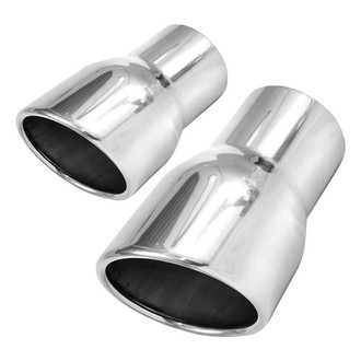 Stainless Works® - 304 SS Round Rolled Edge Angle Cut Clamp-On Single-Wall Exhaust Tips (3" Inlet, 4" Outlet, 6.25" Length)