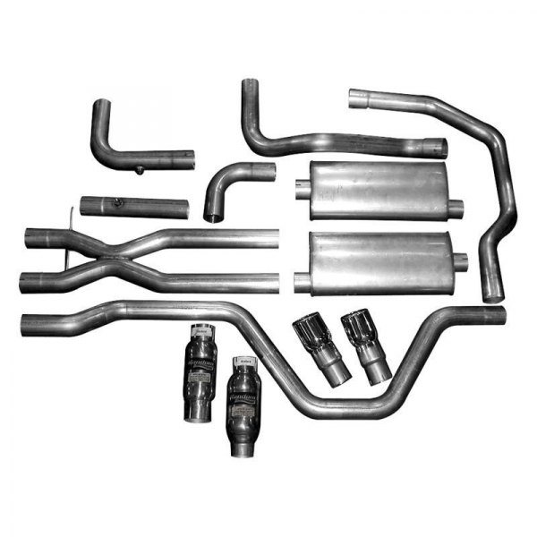 Stainless Works® Ssrtd 304 Ss Turbo Chambered Dual Header Back Exhaust System With Split Rear Exit 