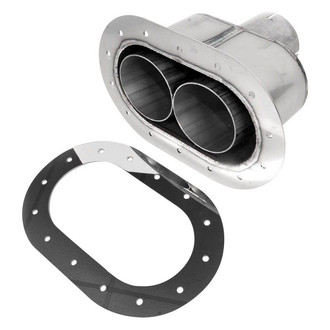 Stainless Works® - 304 SS Teardrop Through-Body Oval Straight Cut Weld-On Polished Exhaust Tip with Tubes (2.5" Inlet, 6" Length)