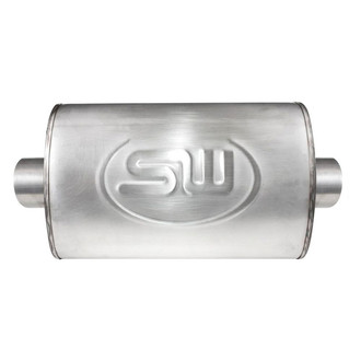 Stainless Works® - 304 SS Oval Turbo Chambered Gray Exhaust Muffler (2.25" Center ID, 2.25" Center OD, 14" Length)