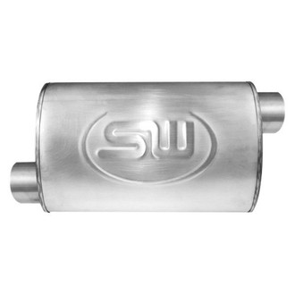 Stainless Works® - 304 SS Oval Turbo Chambered Gray Exhaust Muffler (2.5" Offset ID, 2.5" Offset OD, 14" Length)