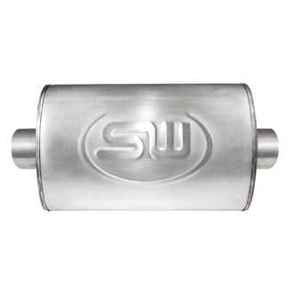 Stainless Works® - 304 SS Oval Turbo S-Tube Gray Exhaust Muffler (2.25" Center ID, 2.25" Center OD, 14" Length)