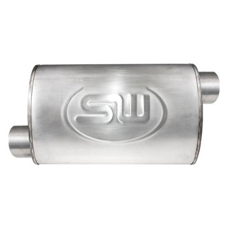 Stainless Works® - 304 SS Oval Turbo S-Tube Gray Exhaust Muffler (2.5" Offset ID, 2.5" Offset OD, 14" Length)