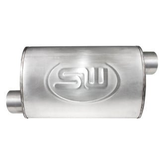 Stainless Works® - 304 SS Oval Turbo Chambered Gray Exhaust Muffler (2.25" Offset ID, 2.25" Offset OD, 14" Length)