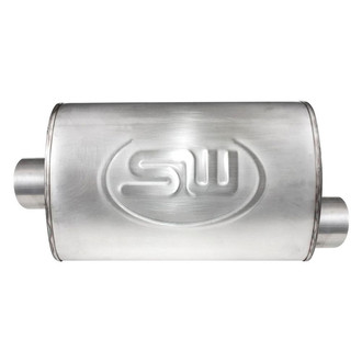 Stainless Works® - 304 SS Oval Turbo Chambered Gray Exhaust Muffler (2" Center ID, 2" Offset OD, 14" Length)