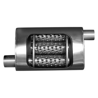 Stainless Works® - 304 SS Oval Turbo Chambered Gray Exhaust Muffler (2" Offset ID, 2" Center OD, 14" Length)