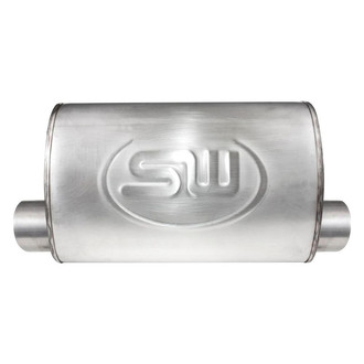 Stainless Works® - 304 SS Oval Turbo Chambered Gray Exhaust Muffler (3" Offset ID, 3" Offset OD, 14" Length)
